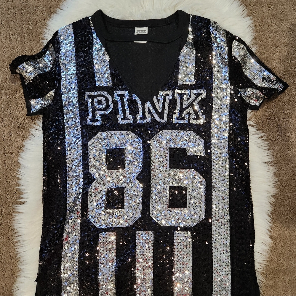 PINK Victoria's Secret Sequin referee Top - Black and Silver. Size small.